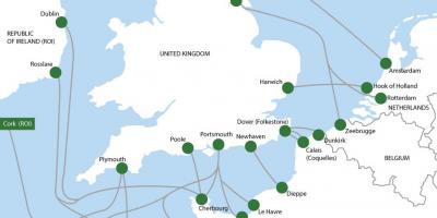 Map of ferry routes to Holland