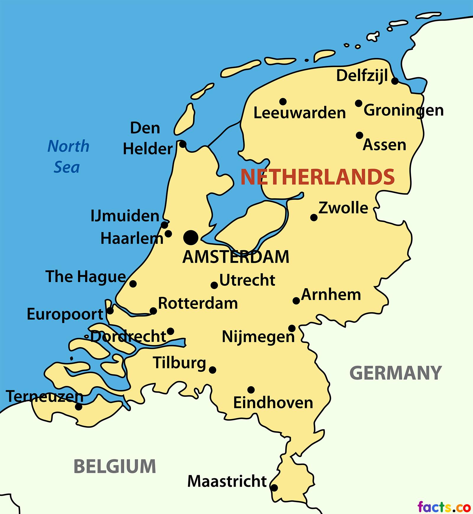 Netherlands city map - Map of Netherlands cities (Western Europe - Europe)