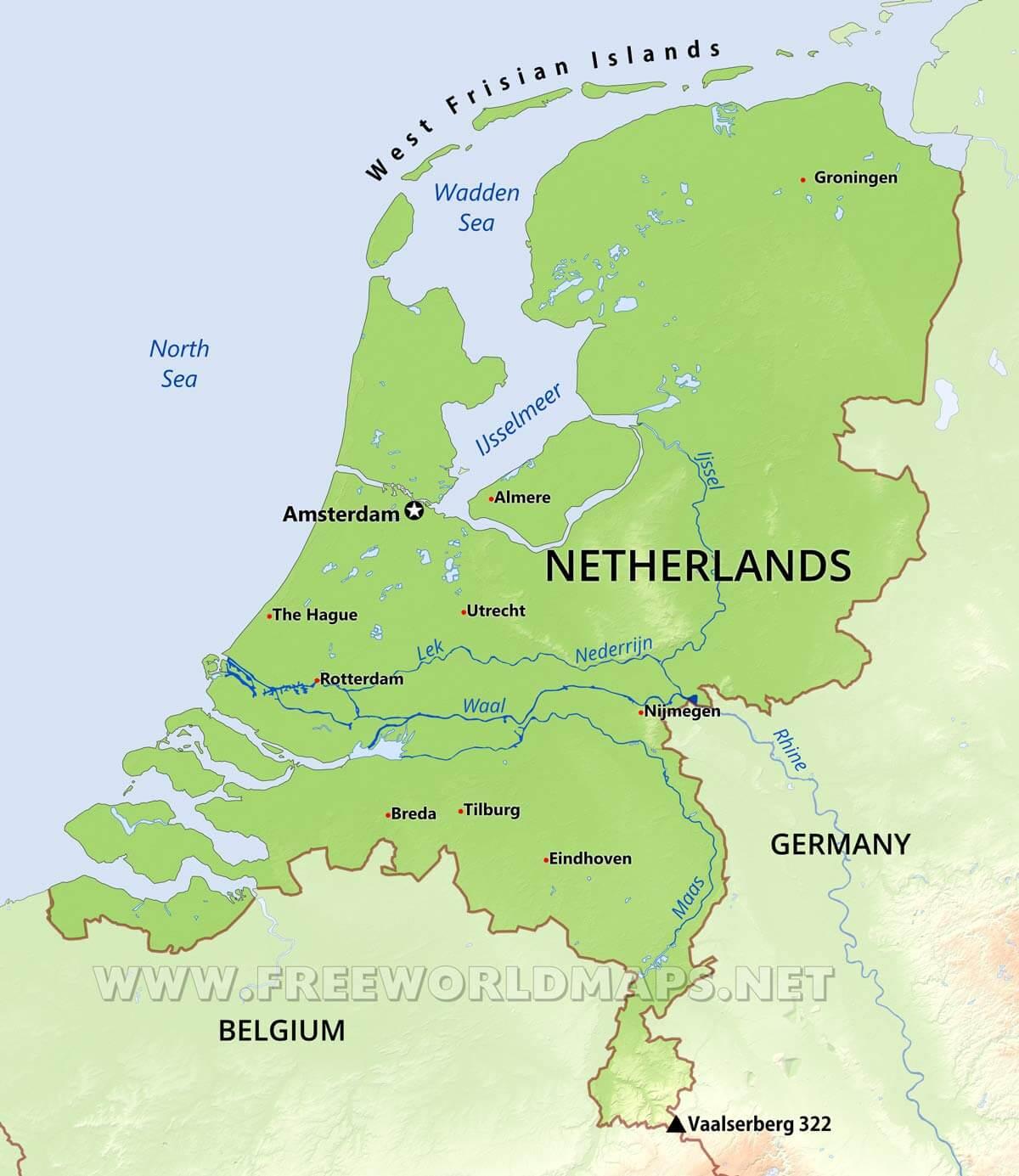 Netherlands geography map - Holland geography map (Western Europe - Europe)