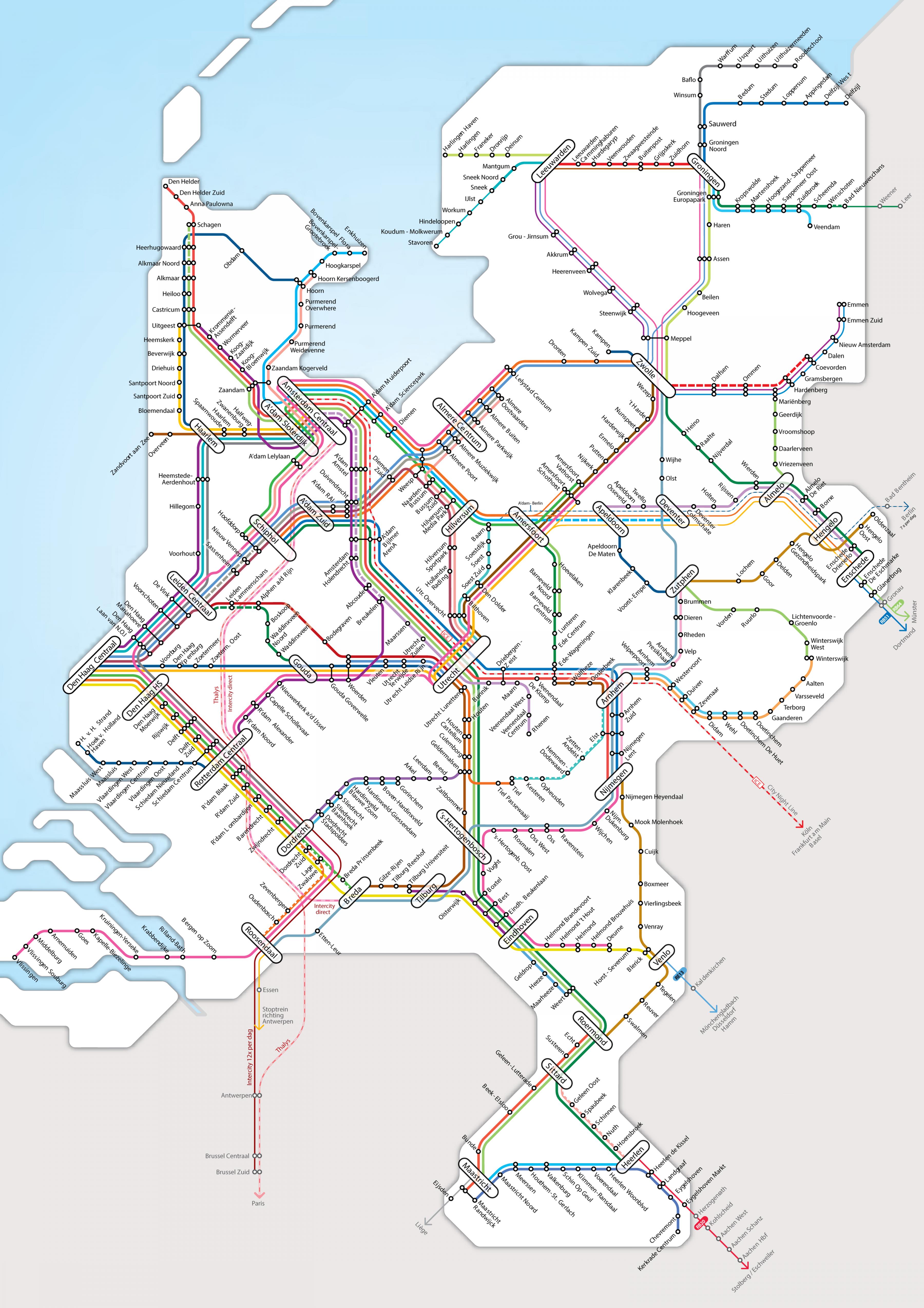 Netherlands rail map Netherlands rail network map (Western Europe